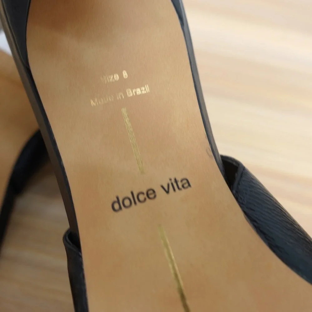 Dolce Vita Womens Slingback Pumps 8 Black Old Money Party Leather Kitten Heels